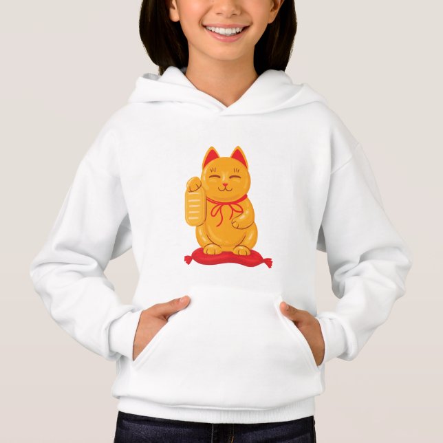 Camiseta Maneki Neko Dourado Cat, Símbolo de Riqueza (Frente)