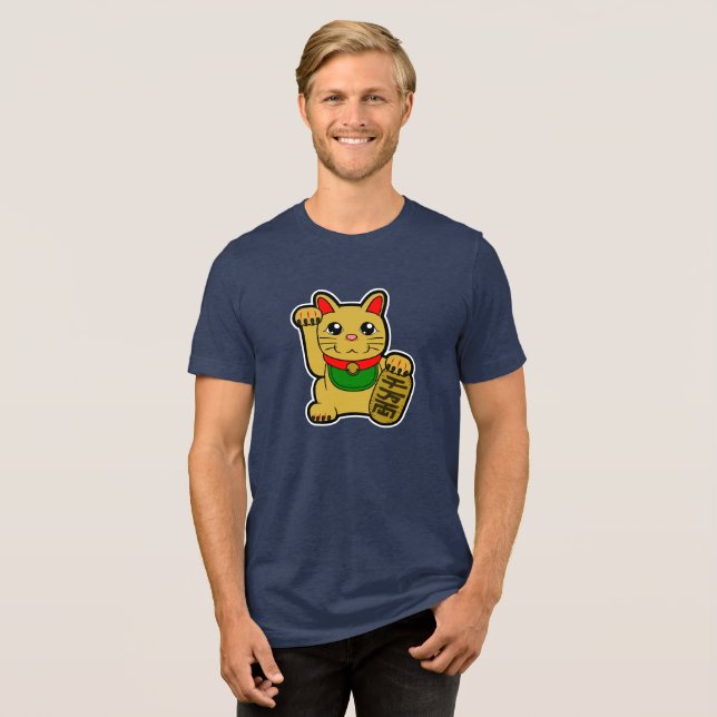 Camiseta Maneki Neko: Dourado Gato Sortudo (Frente Completa)
