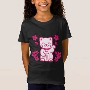 Camiseta Maneki-neko japonês rosa