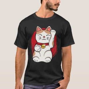 Camiseta Maneki Neko Lucky Cat Estátua acenando estilo japo