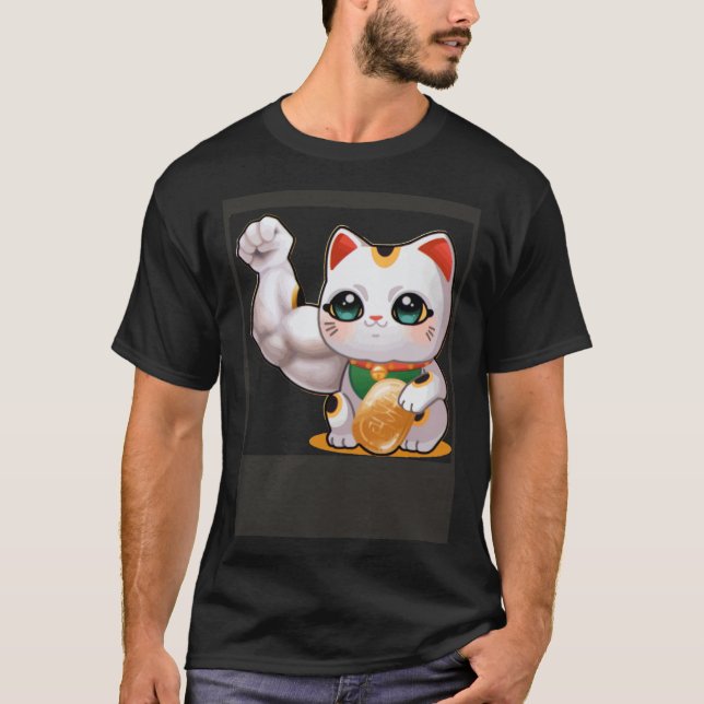 Camiseta Maneki neko lucky cat gym bro pump flex swole (Frente)