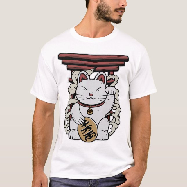 Camiseta Maneki-Neko Lucky Cat Japonês (Frente)