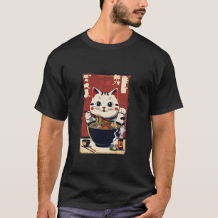 Camiseta Maneki Neko Lucky Ramen Sopa Gato Amuleto da Sorte