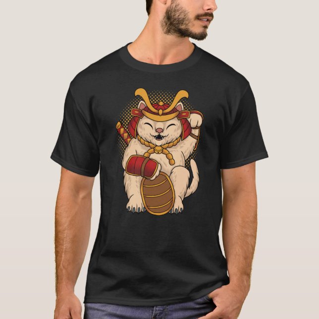 Camiseta Maneki Neko Samurai Japan Lucky Cat Lucky Money ON (Frente)