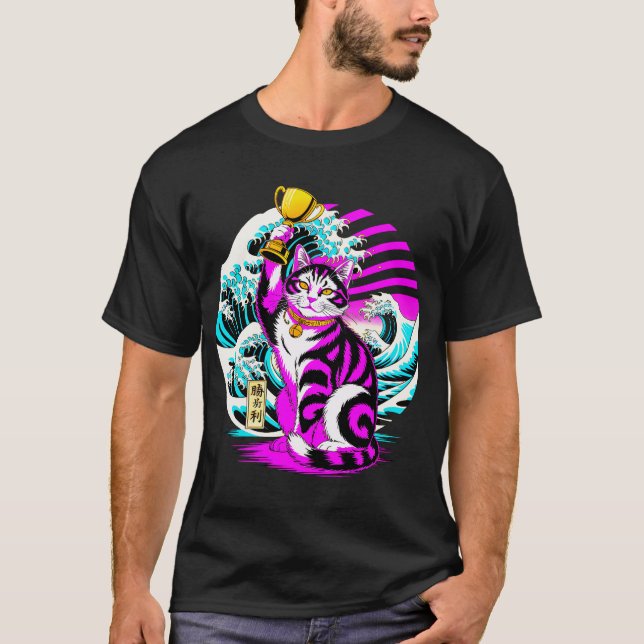Camiseta Maneki-neko Vitorioso - Gato da Sorte Japonês (Frente)