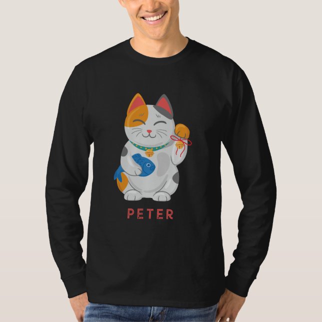 Camiseta Maneki Neko White Cat, símbolo de boa sorte (Frente)