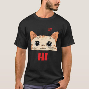 Camiseta Manga Curta Rosto de Gato Fofo   Preto Un