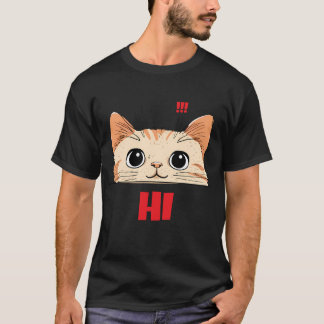 Camiseta Manga Curta Rosto de Gato Fofo | Preto Un