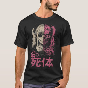 Camiseta Mangá de Horror Anime Fofo Sinistro Japonês Rosa A