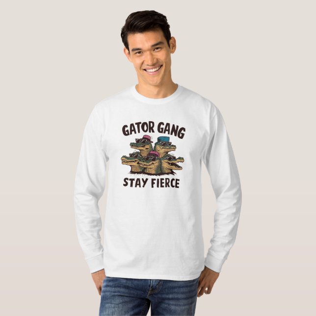 Camiseta Manga Longa Black Bold Gator Gang (Frente Completa)