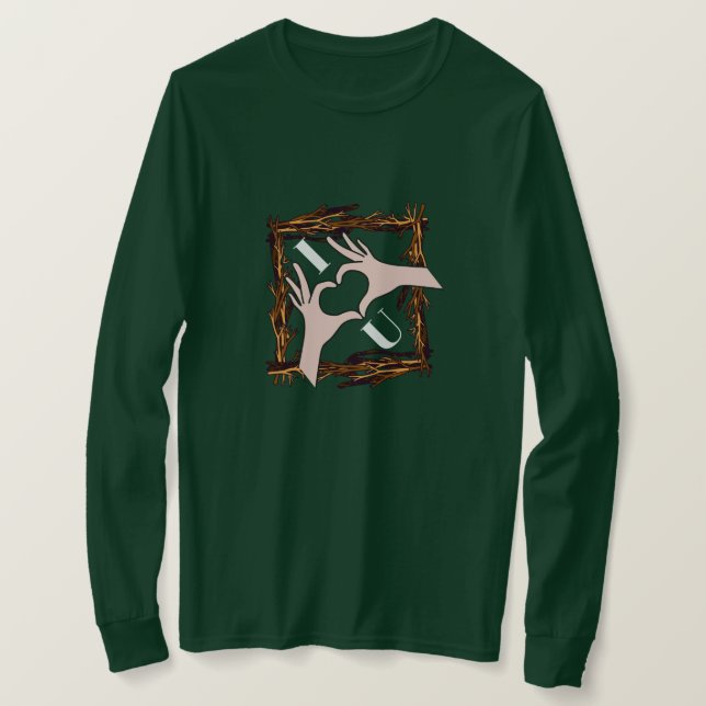 Camiseta Manga Longa com Sinal de Mão 'Eu Te Amo'  (Frente do Design)