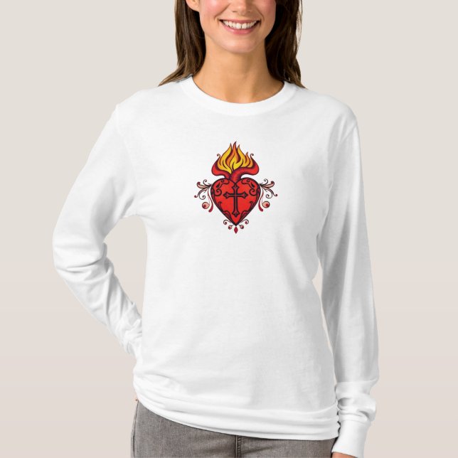Camiseta Manga Longa Coração Sagrado de Mulheres C (Frente)