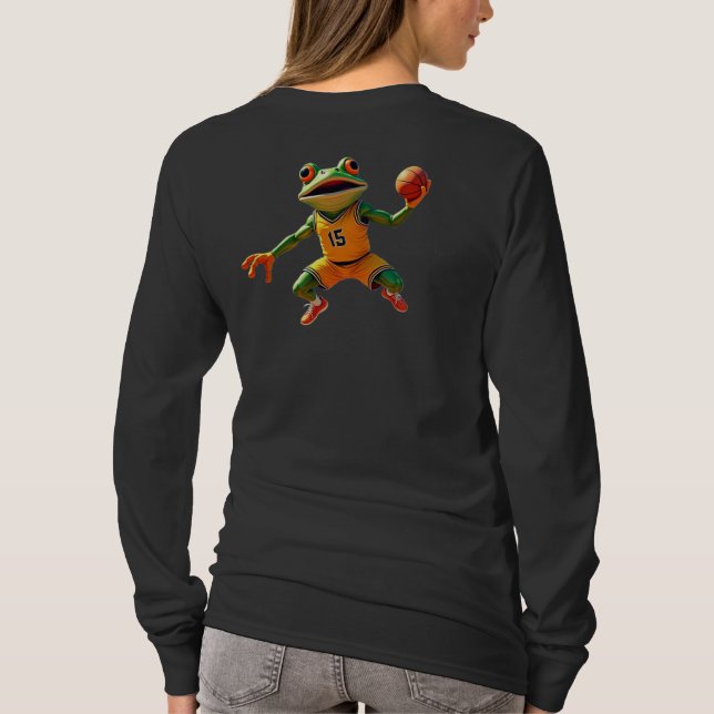 Camiseta manga longa de Basketball Frog feminina p (Verso)