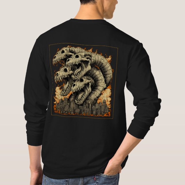 Camiseta Manga Longa de Monstro Kaiju Esquelético  (Verso)