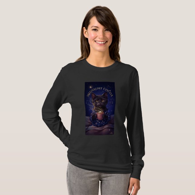 Camiseta Manga Longa Gato Preto Cacau da Meia-Noit (Frente Completa)