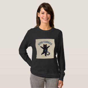 Camiseta Manga Longa Gato Preto Fique Curioso