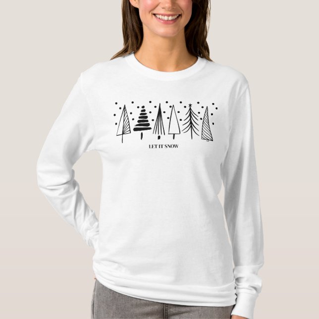 Camiseta Manga Longa PJs - Deixe Nevar Pinheiros (Frente)
