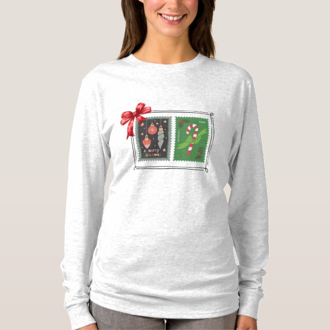 Camiseta Manga Longa Selos de Natal Retro (Frente)