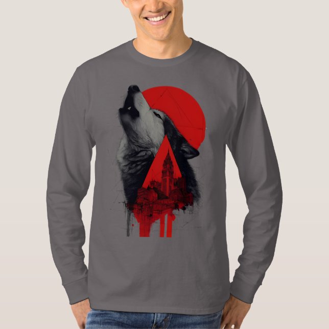Camiseta Manga Longa Trash Polka Abstrata Lobo Uiv (Frente)