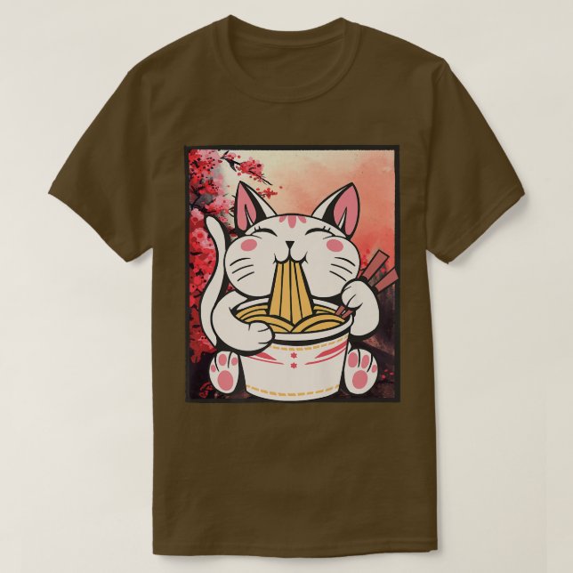 Camiseta Manga Neko Ramen Cat Lover 852 (Frente do Design)