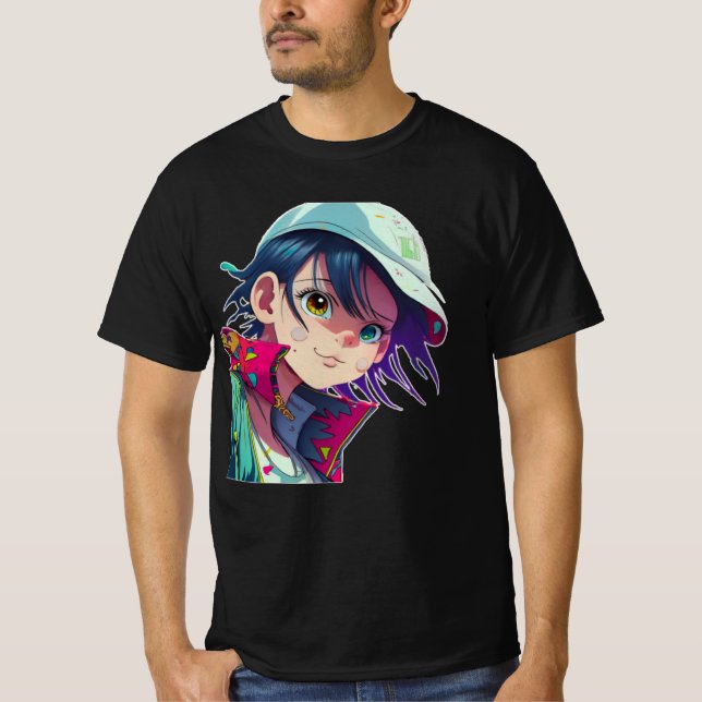 Camiseta manga pop art ama o desenho animado de pop (Frente)