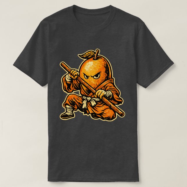 Camiseta Mango Monk — Guerreiro Shaolin de Fruta Tropical E (Frente do Design)