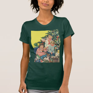 Camiseta Manhã de Natal Vintage, Crianças Abrindo Presentes