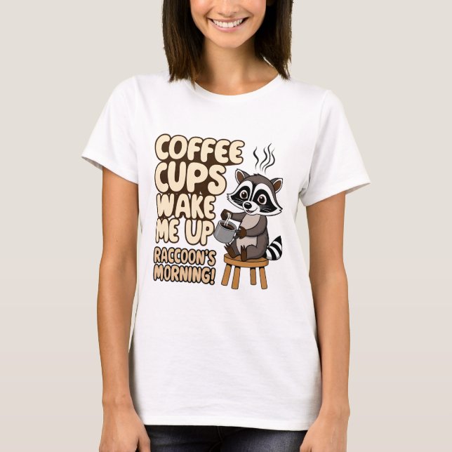 Camiseta Manhã engraçada com Raccoon com café (Frente)