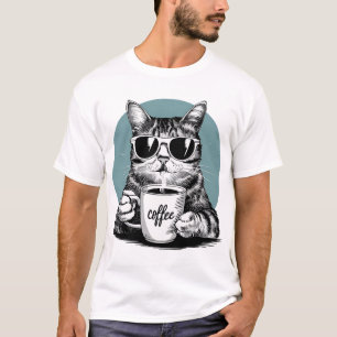 Camiseta Manhãs de Gato Legal � Café, Óculos de Sol & Atitu
