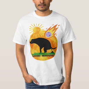 Camiseta Manhãs Difíceis com Meteorito e Cachorro Fazendo C