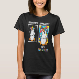 Camiseta Manicure Pessoas Com Autismo Quebra-Cabeça Unicórn