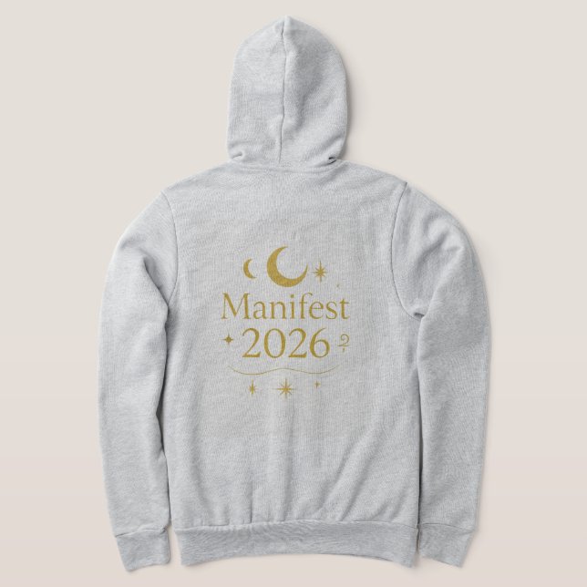 Camiseta Manifest 2026 Hoodie with Gold Moon & Stars | Mini (Postura das costas)