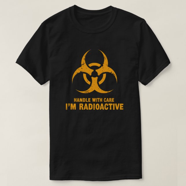 Camiseta Manipular com cuidado radioativo (Frente do Design)