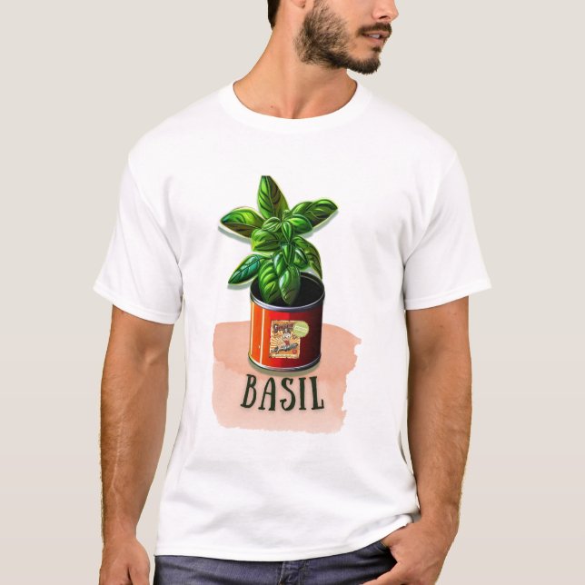 Camiseta Manjericão em lata - Herbs Basil Vintage design - (Frente)