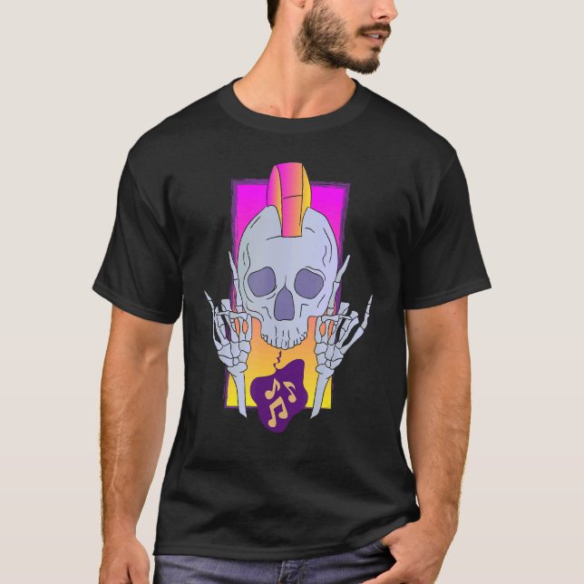 Camiseta Mano Cornuta Skull Punk Heavy Metal (Frente)