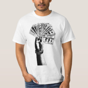 Camiseta Mans hand Holding 100 Dólares Títulos Dinheiro art