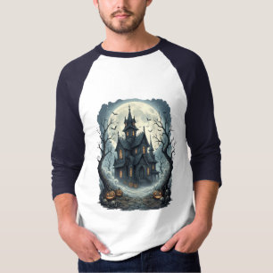 Camiseta Mansão Assombrada ao Luar Impressão Noturna
