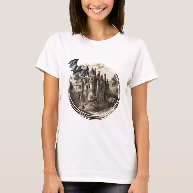Camiseta Mansão de Drácula e Bat Tornados Assombrados (Frente)
