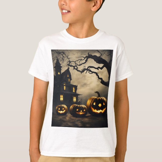 Camiseta Mansão de Halloween 🦹 com Jack-o-Lanterns (Frente)