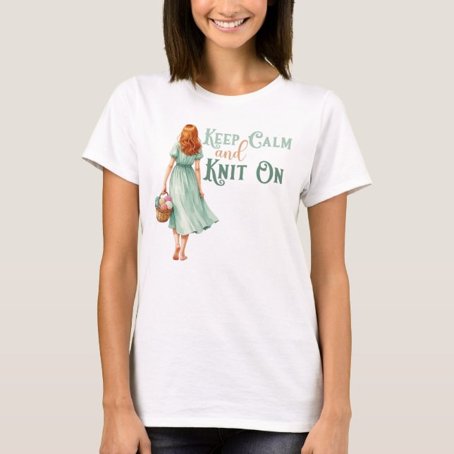 Camiseta Mantém a Calma & Continua a Tricotar (Frente)
