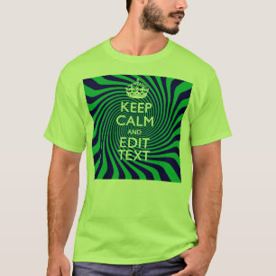 Camiseta Mantenha a calma azul e verde personalizados com u