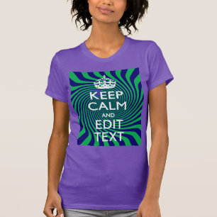Camiseta Mantenha a calma azul e verde personalizados com u