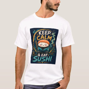 Camiseta Mantenha a Calma & Coma Sushi – Sushi Kawaii Zen F