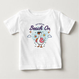 Camiseta Mantenha a Calma e a Praia é Divertida Ganso de Ve