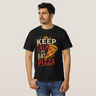 Camiseta Mantenha a Calma e Coma Pizza Vintage