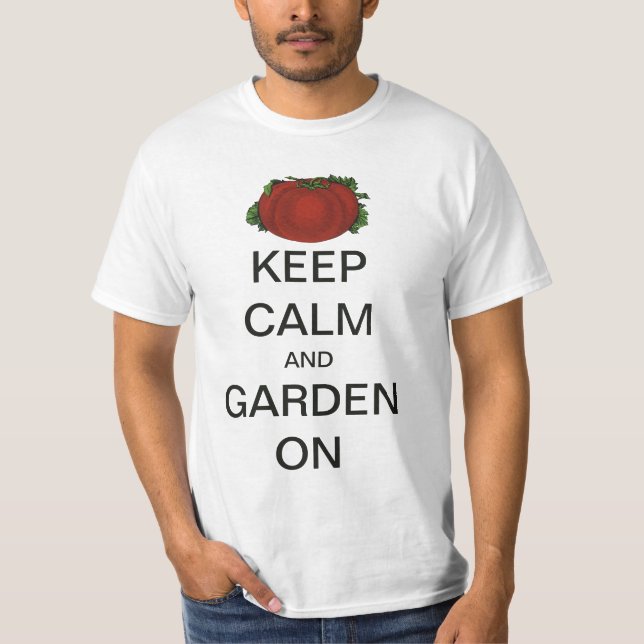 Camiseta Mantenha a Calma e Continue a Jardinar Tomate Vint (Frente)