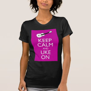 Camiseta Mantenha a calma e o Uke em (Fuschia)