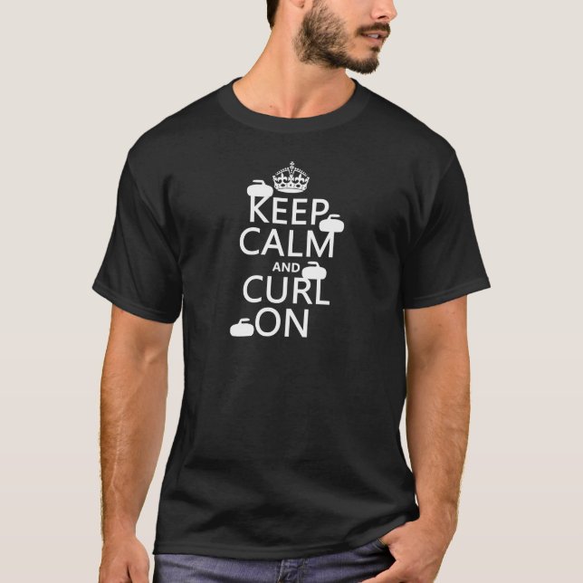 Camiseta Mantenha a calma e ondule em (alguma cor) (Frente)