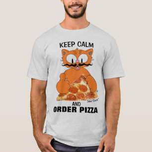 Camiseta MANTENHA A CALMA E PEÇA PIZZA Senor Gato™ Engraçad