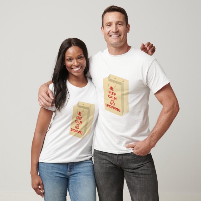 Camiseta Mantenha a Calma e Vá às Compras (saca1) (Unissex)